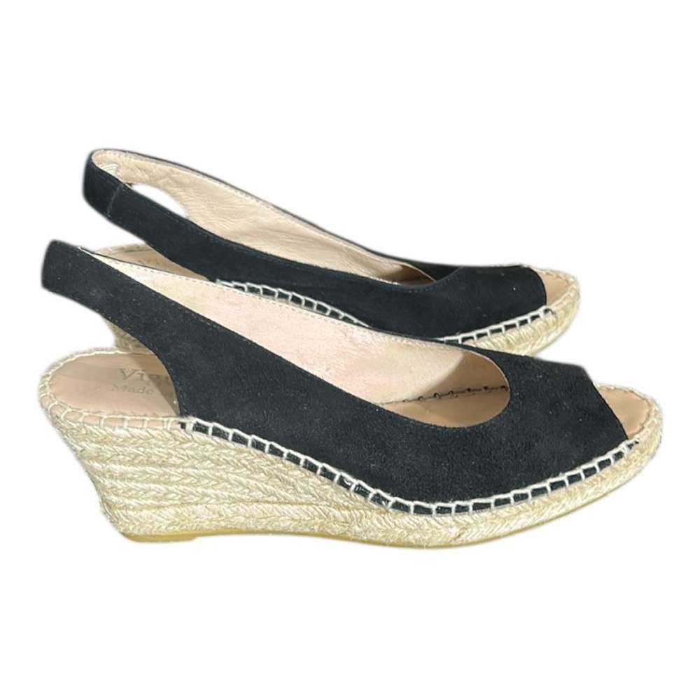 Black Espadrille Wedge Slingback Peep-Toe Sandals